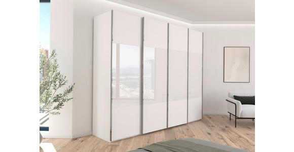 SCHWEBETÜRENSCHRANK  in Weiß  - Chromfarben/Weiß, KONVENTIONELL, Glas/Holzwerkstoff (271/223/68cm) - Novel