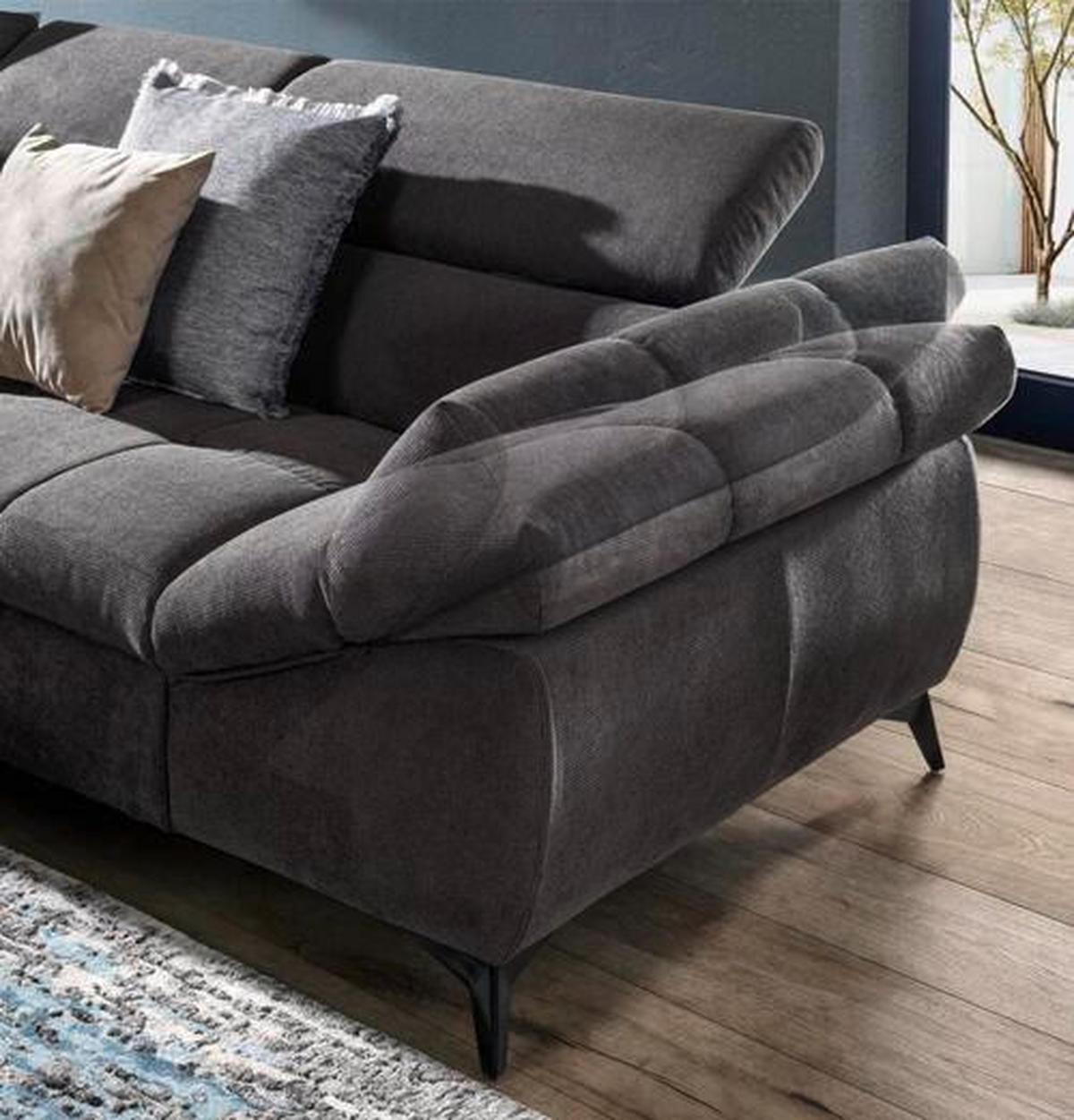 SEDEŽNA GARNITURA, mikrovlakna sivorjava  - črna/sivorjava, Design, umetna masa/tekstil (210/279cm) - Stylife