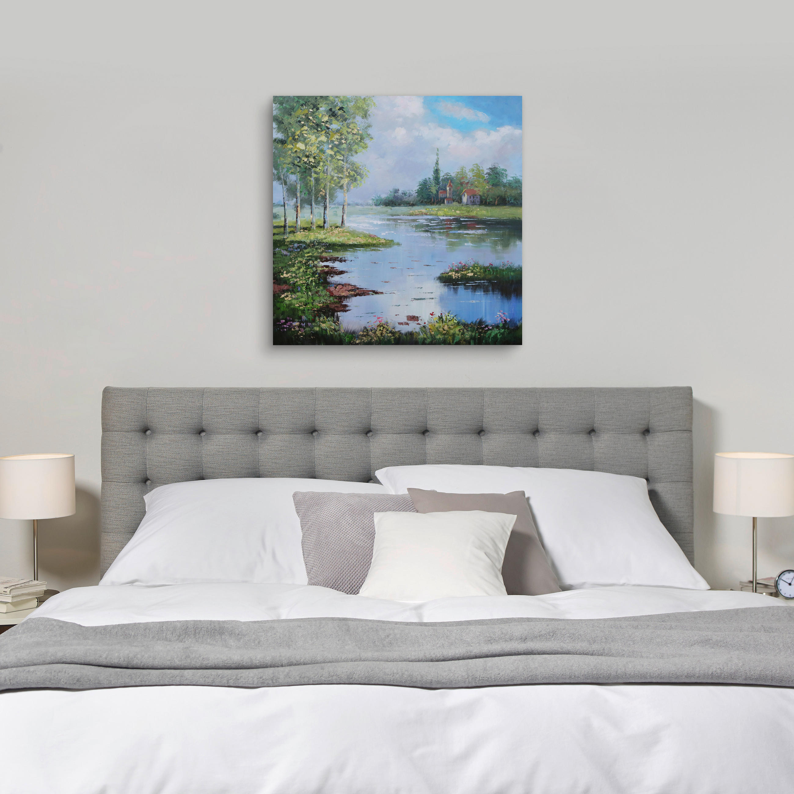 ÖLGEMÄLDE Landschaft & Natur 85/85 cm  - Blau/Gelb, KONVENTIONELL, Holz/Textil (85/85cm) - Monee