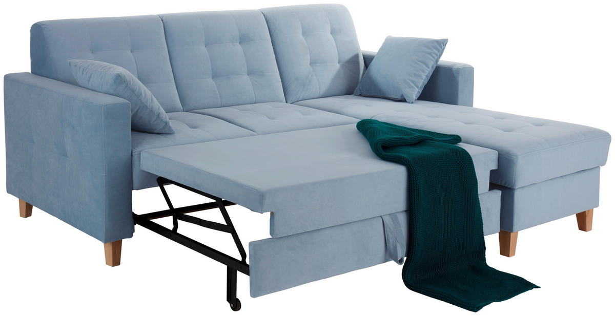 ECKSOFA Hellblau Samt  - Naturfarben/Hellblau, Design, Holz/Textil (231/160cm) - Livetastic