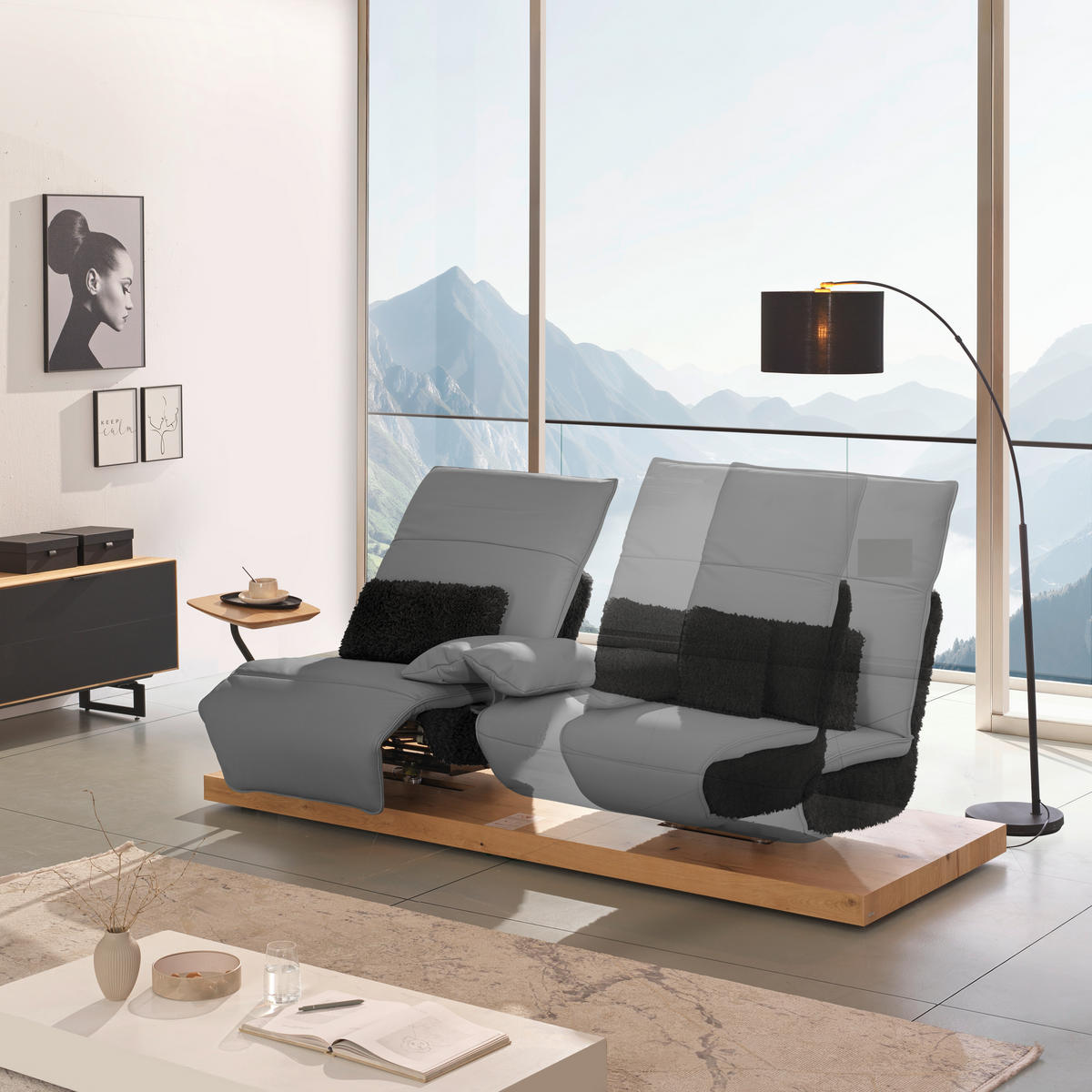 2-SITZER-SOFA  in Hochflor Echtleder Anthrazit, Hellgrau  - Anthrazit/Hellgrau, Design, Leder/Holz (240/65/104cm) - Koinor