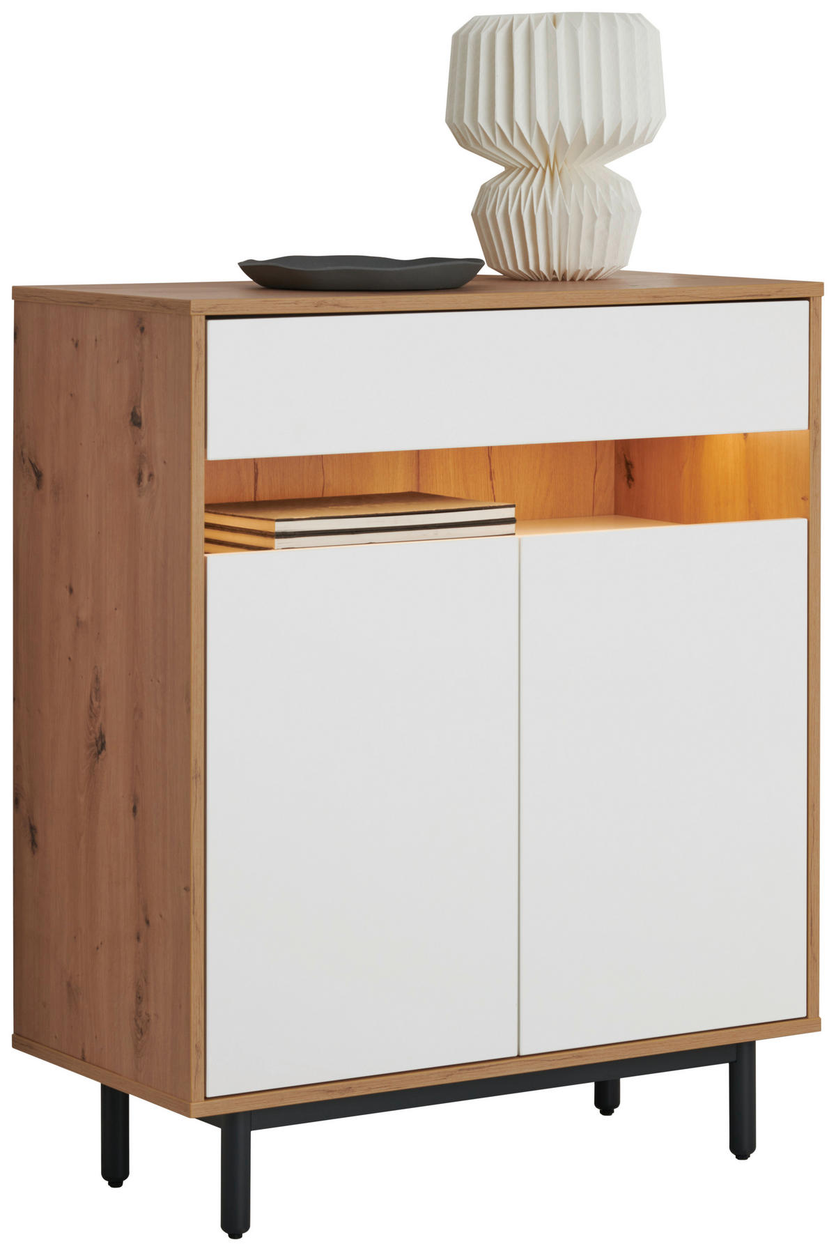 HIGHBOARD Weiß, Eiche Artisan  90/108/45 cm  - Graphitfarben/Weiß, Design, Holz/Holzwerkstoff (90/108/45cm) - home24