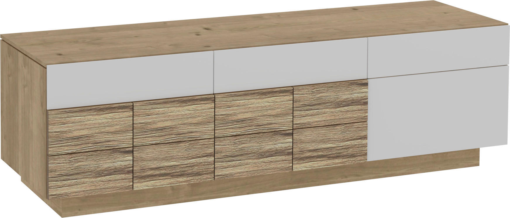 KOMODA POD TELEVIZI, divoký dub, bílá, divoký dub, 192/58/55,2 cm - bílá/divoký dub, Design, dřevo/sklo (192/58/55,2cm) - Voglauer