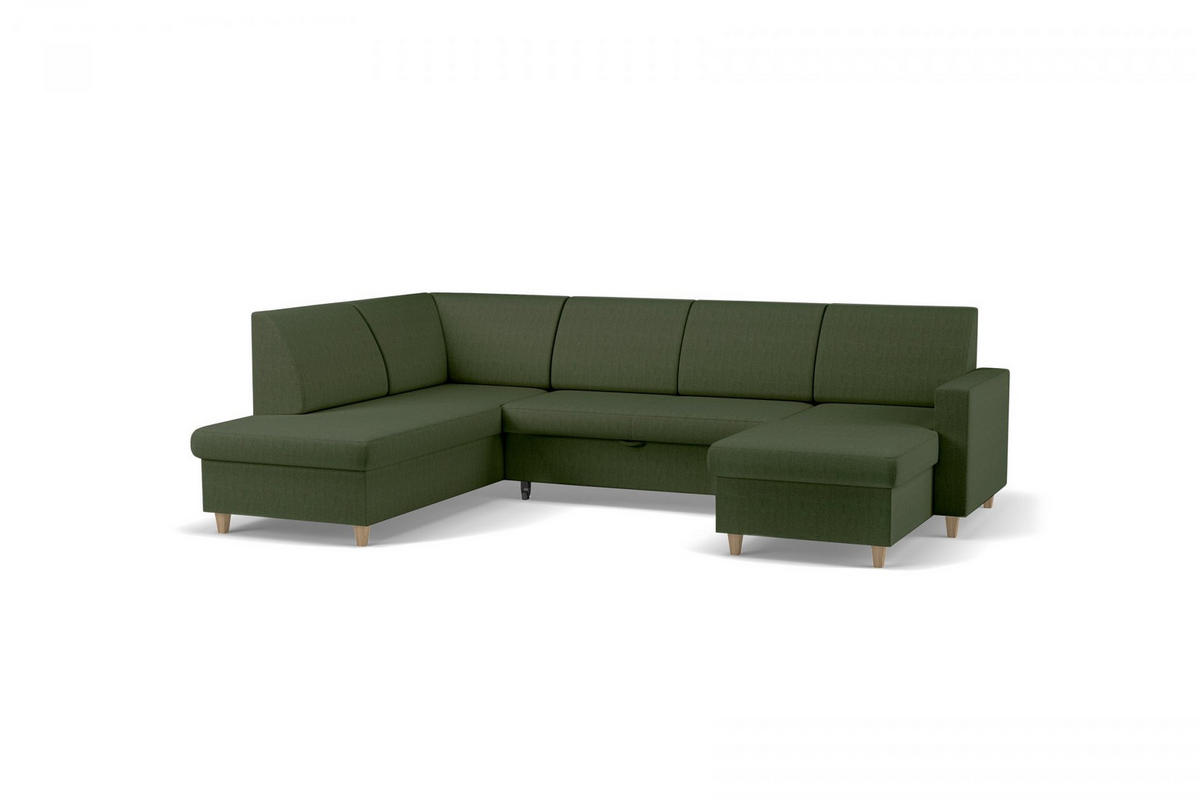 WOHNLANDSCHAFT NIKAS Grün Bouclé  - Buchefarben/Grün, Design, Holz/Textil (310/198/145cm) - MID.YOU