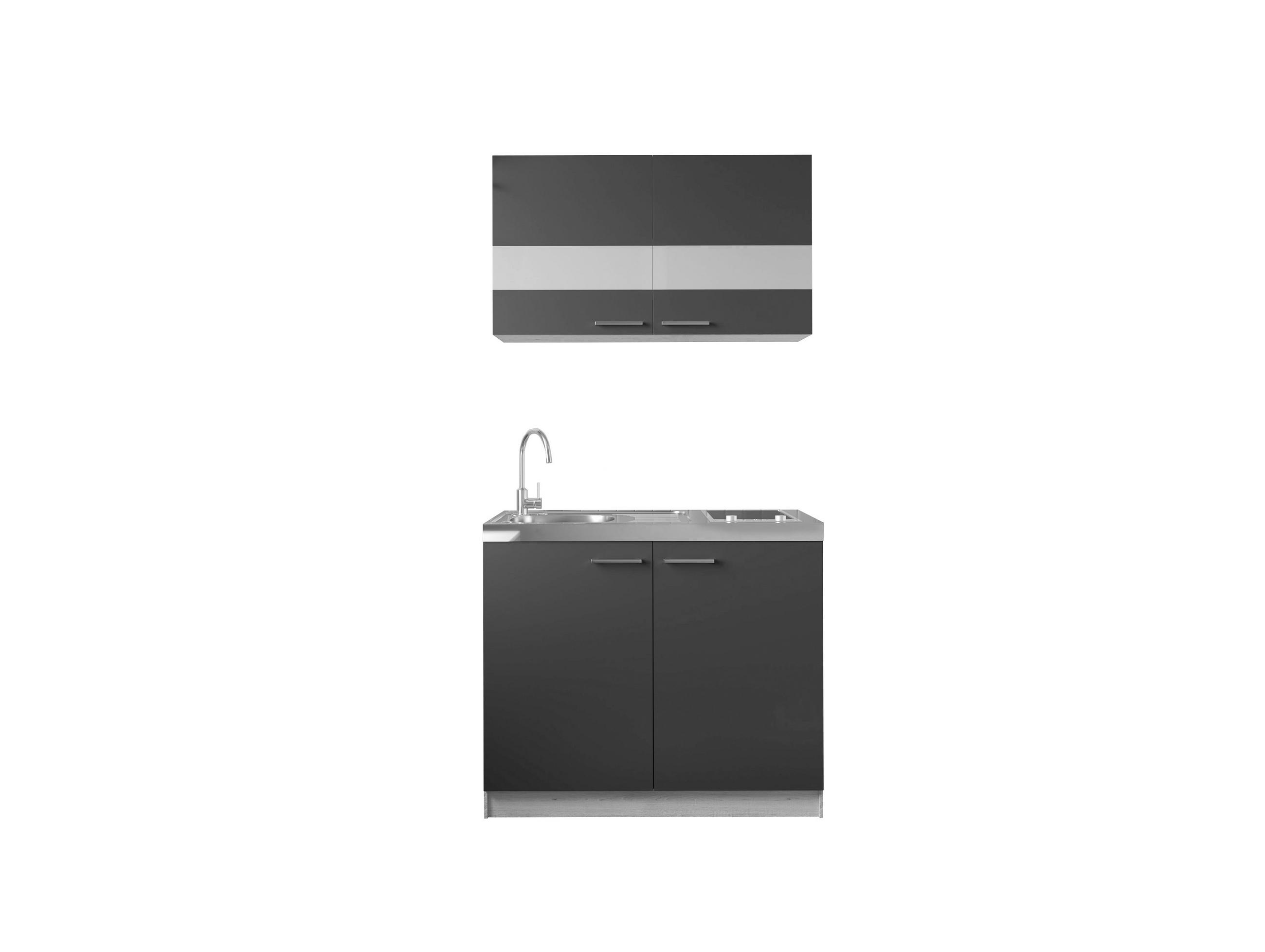 MINIKÜCHE 100 cm   in Schwarz, Eichefarben  - Eichefarben/Silberfarben, Basics, Glas/Holzwerkstoff (100cm) - Respekta