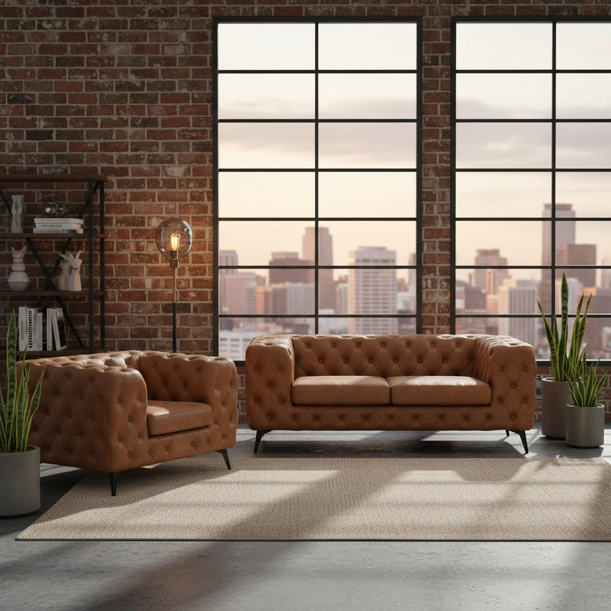 CHESTERFIELD-SOFA  in Lederlook Braun, Schwarz  - Schwarz/Braun, KONVENTIONELL, Textil/Metall (195/75/97cm) - Landscape