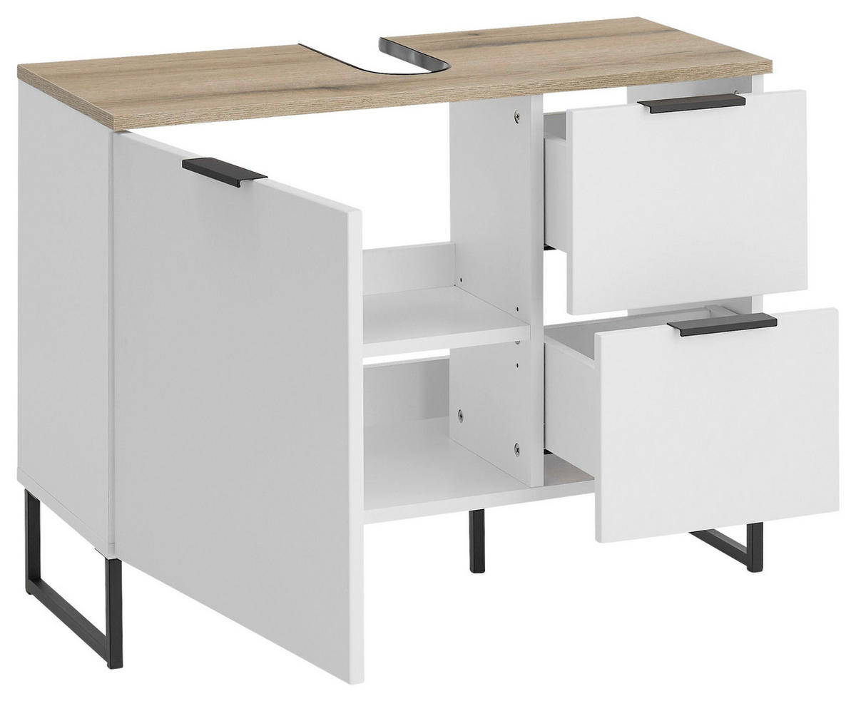 WASCHBECKENUNTERSCHRANK 80/60/35 cm  - Eichefarben/Schwarz, KONVENTIONELL, Holzwerkstoff/Metall (80/60/35cm) - home24