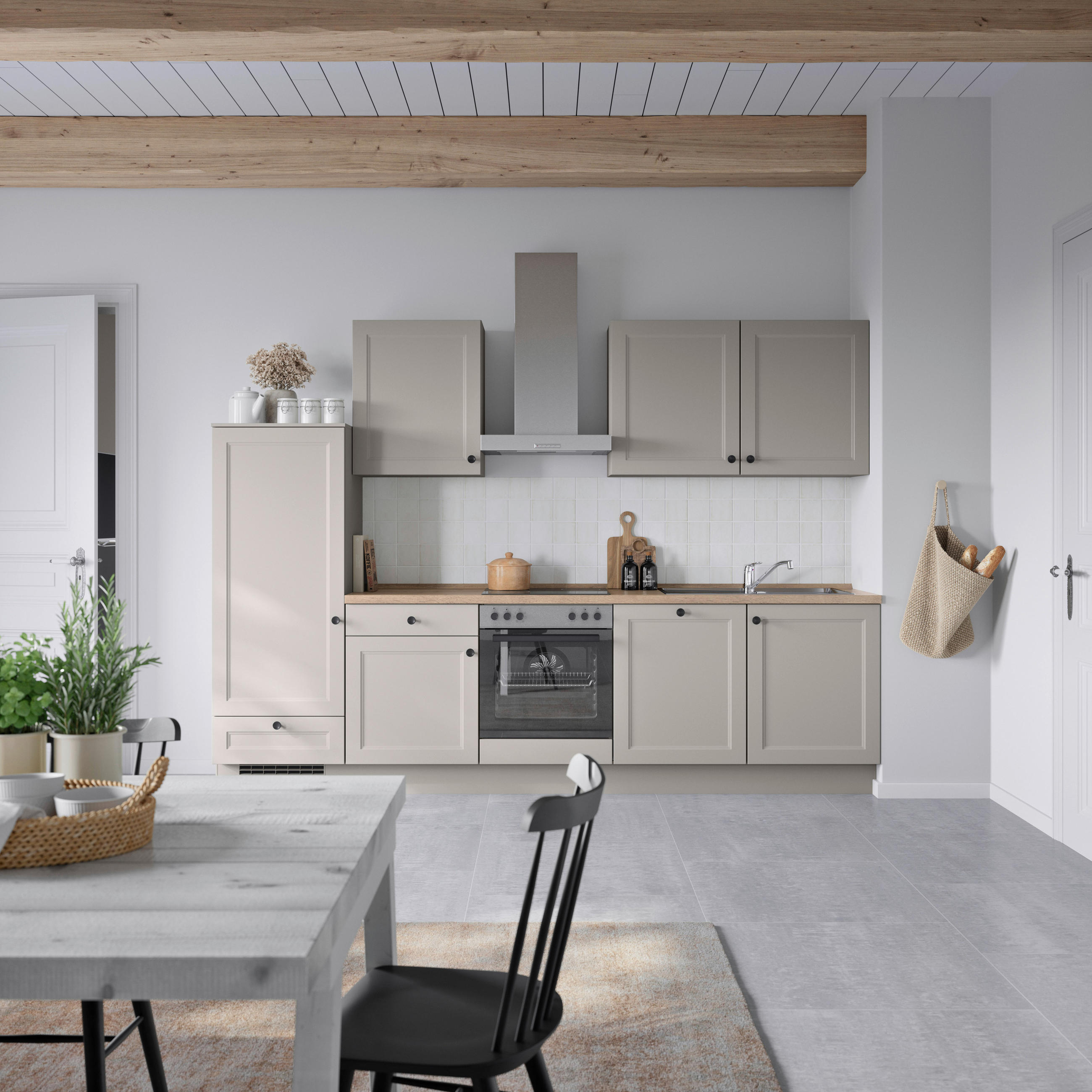 KÜCHENBLOCK 300 cm   in Grau, Eiche dunkel  - Eiche dunkel/Schwarz, MODERN, Holzwerkstoff/Metall (300cm) - Nobilia