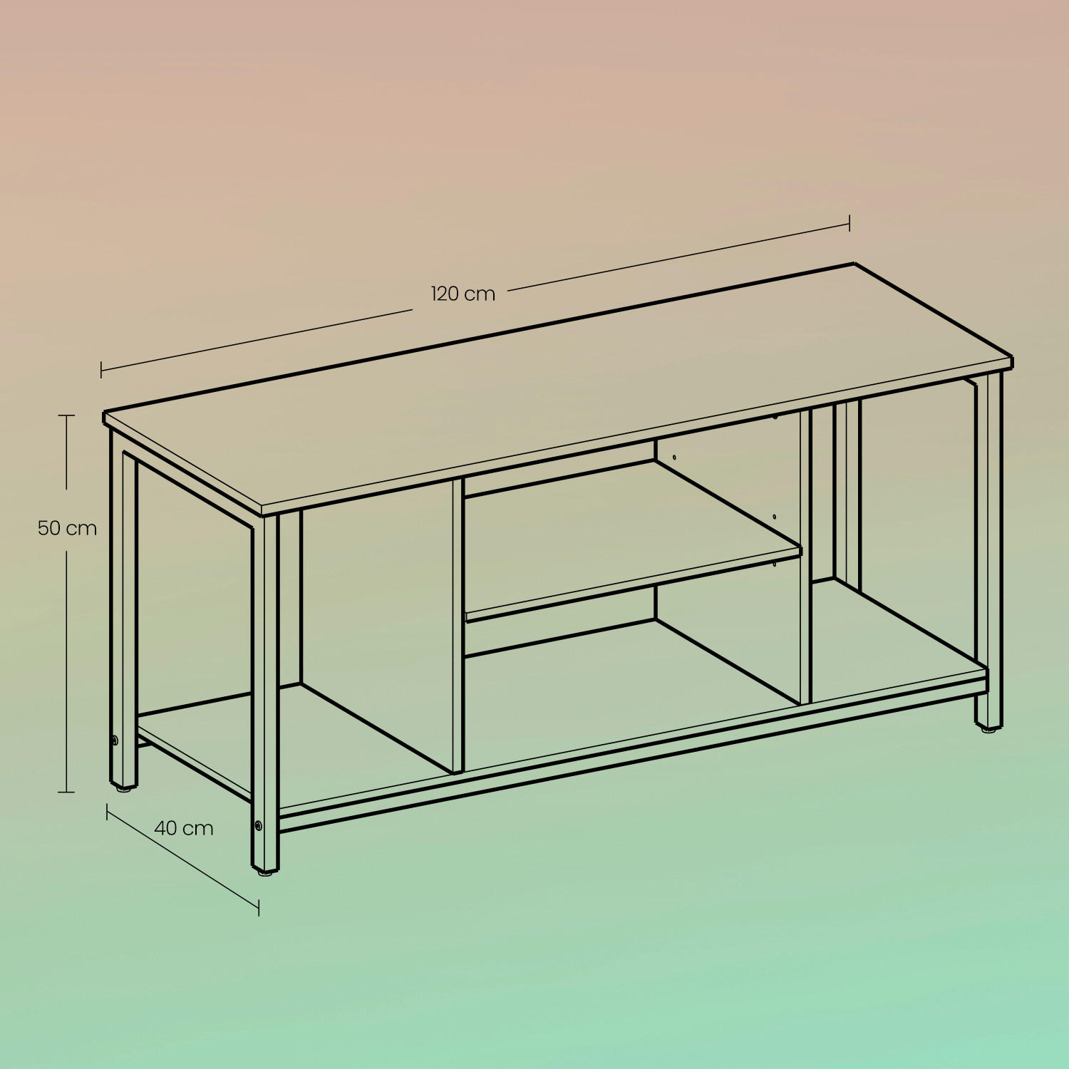 Thumbnail - Mid.you Tv-Element, Braun, Schwarz, Metall, Holzwerkstoff, 1 Fächer, 120x50x40 cm, Kleinmöbel