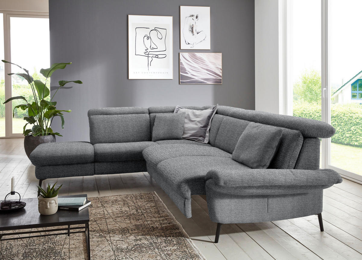 ECKSOFA in Struktur Anthrazit  - Anthrazit/Schwarz, Modern, Textil/Metall (235/275cm) - Cantus
