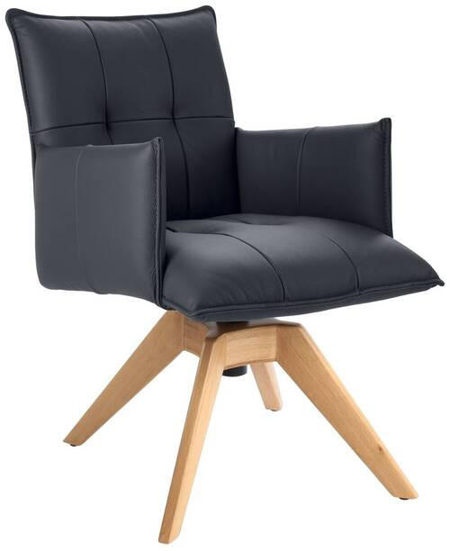 ARMLEHNSTUHL  in Echtleder pigmentiert  - Eichefarben/Dunkelblau, Design, Leder/Holz (86/57/65cm) - Valnatura