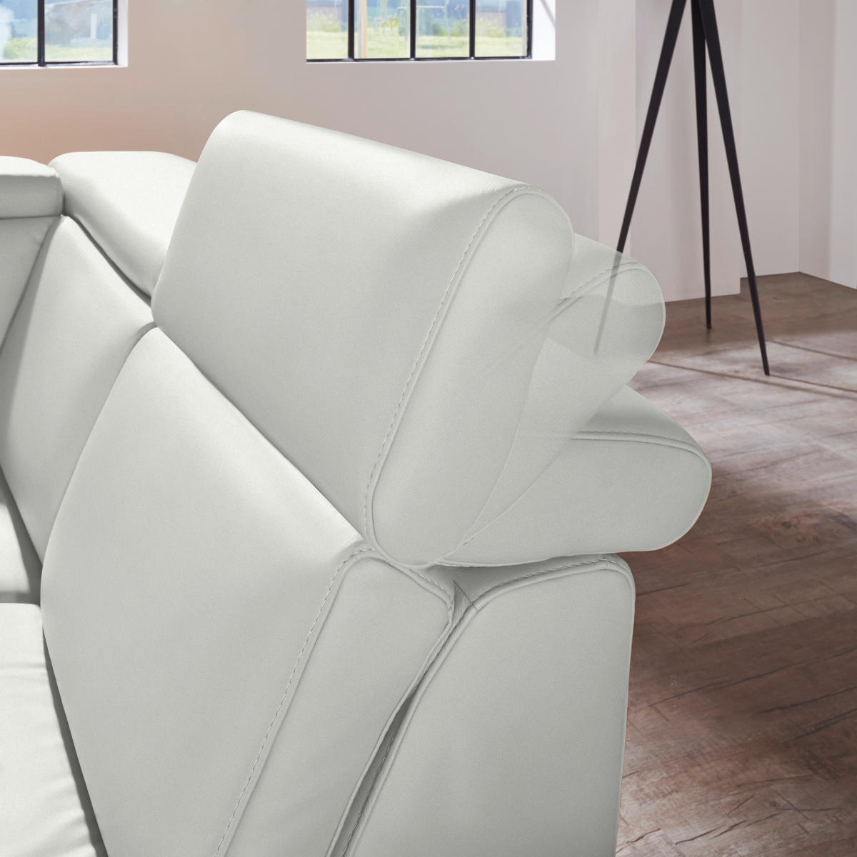 ECKSOFA in Echtleder Hellgrau  - Hellgrau/Alufarben, Design, Leder/Metall (271/239cm) - Cantus