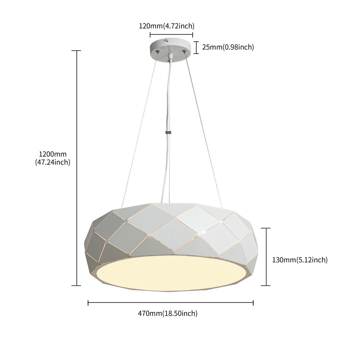 HÄNGLAMPA Reus 120/47/47 cm  - vit, Design, metall (120/47/47cm)