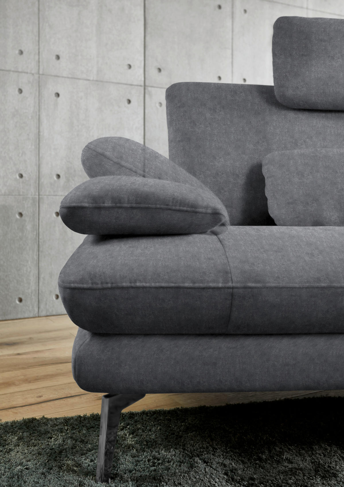 ECKSOFA in Velours Silberfarben  - Silberfarben/Schwarz, Design, Textil/Metall (284/184cm) - Dieter Knoll