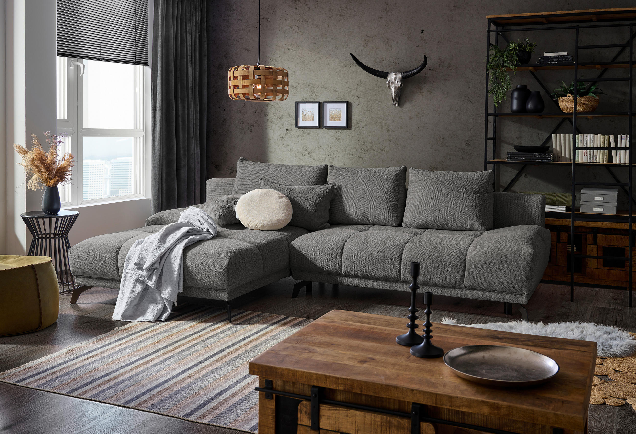 ECKSOFA in Chenille Blau, Braun  - Blau/Schwarz, MODERN, Textil/Metall (182/290cm) - Hom`in