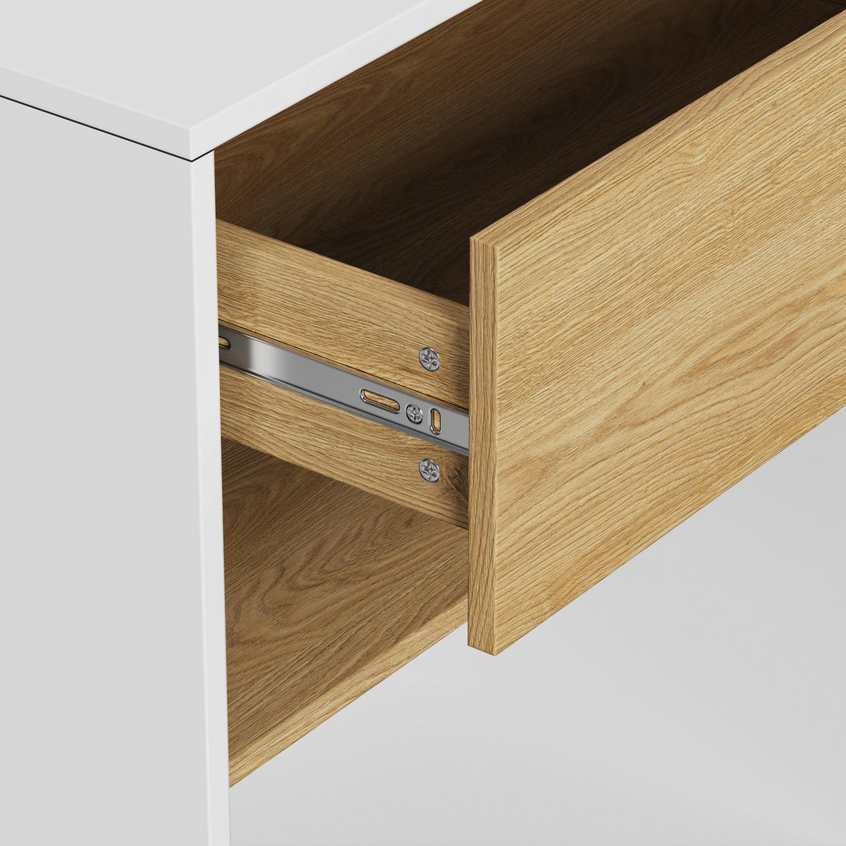 ECKSCHREIBTISCH  in Weiß, Eichefarben  - Eichefarben/Weiß, MODERN, Holzwerkstoff/Metall (140/75/118cm) - MID.YOU