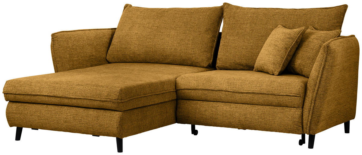 HÖRNSOFFA i struktur senapsgul  - svart/senapsgul, Design, trä/textil (245/161cm) - Livetastic