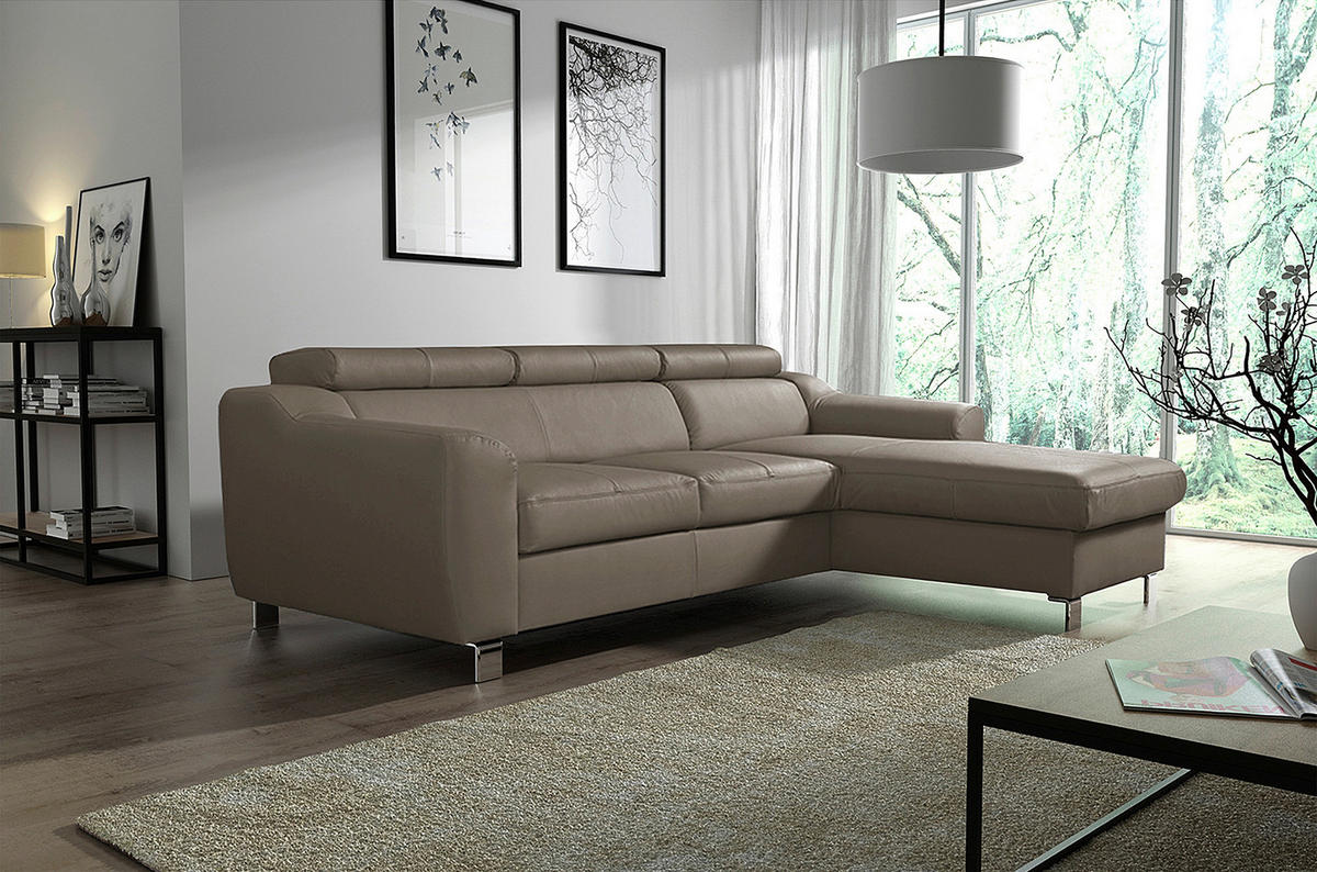 ECKSOFA in Lederlook Echtleder Taupe  - Taupe/Chromfarben, Design, Leder/Textil (242/176cm) - Livetastic