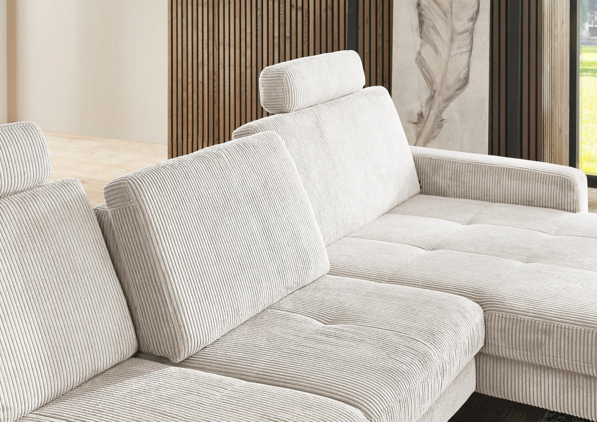 ECKSOFA in Cord Beige  - Beige/Schwarz, Modern, Textil/Metall (302/177cm) - Beldomo Style