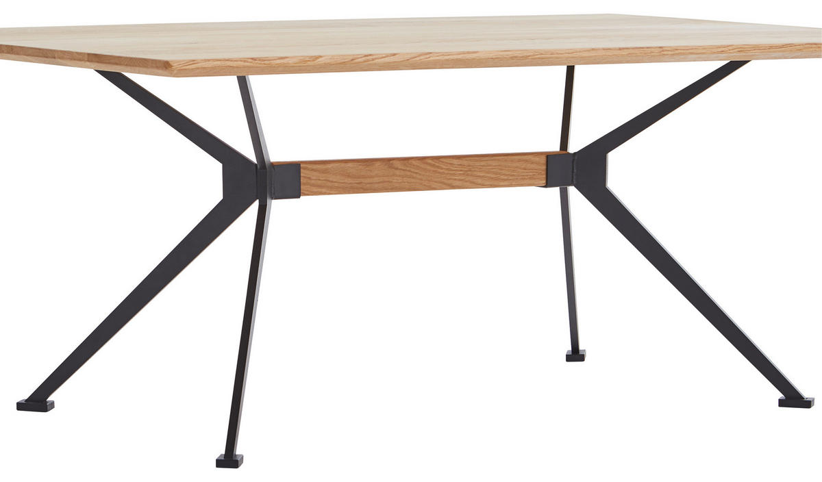 COUCHTISCH Eiche vollmassiv 110/70/44 cm rechteckig Schwarz, Eichefarben  - Eichefarben/Schwarz, Natur, Holz/Metall (110/70/44cm) - Linea Natura