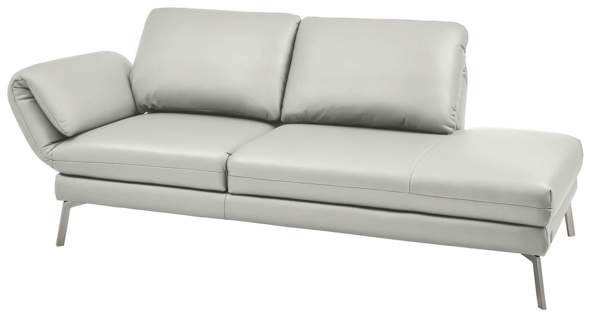 RÉCAMIERE in Echtleder Hellgrau  - Chromfarben/Hellgrau, Design, Leder/Metall (209/85-109/95-16cm) - Dieter Knoll