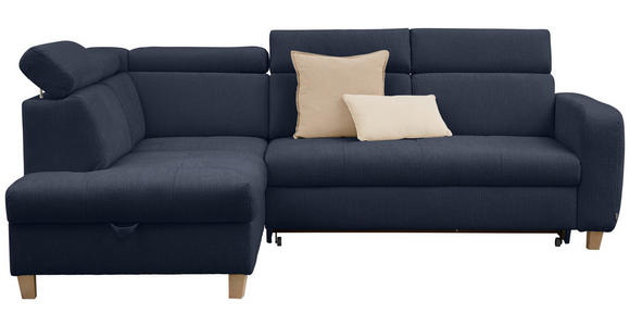 ECKSOFA inkl. Funktionen Dunkelblau Samt - Dunkelblau, Natur, Holz/Textil (206/261cm) - Venda