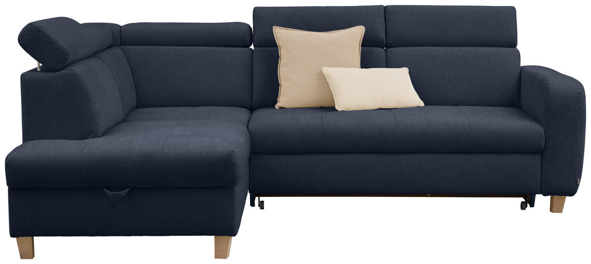 ECKSOFA inkl. Funktionen Dunkelblau Samt  - Dunkelblau, Natur, Holz/Textil (206/261cm) - Venda