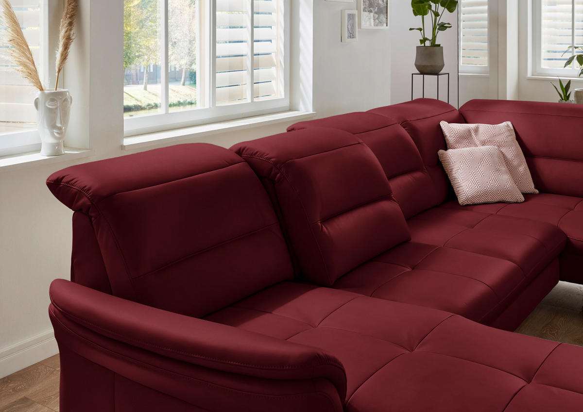 WOHNLANDSCHAFT in Echtleder Rot  - Rot/Schwarz, Design, Leder/Metall (181/336/206cm) - Beldomo Speed