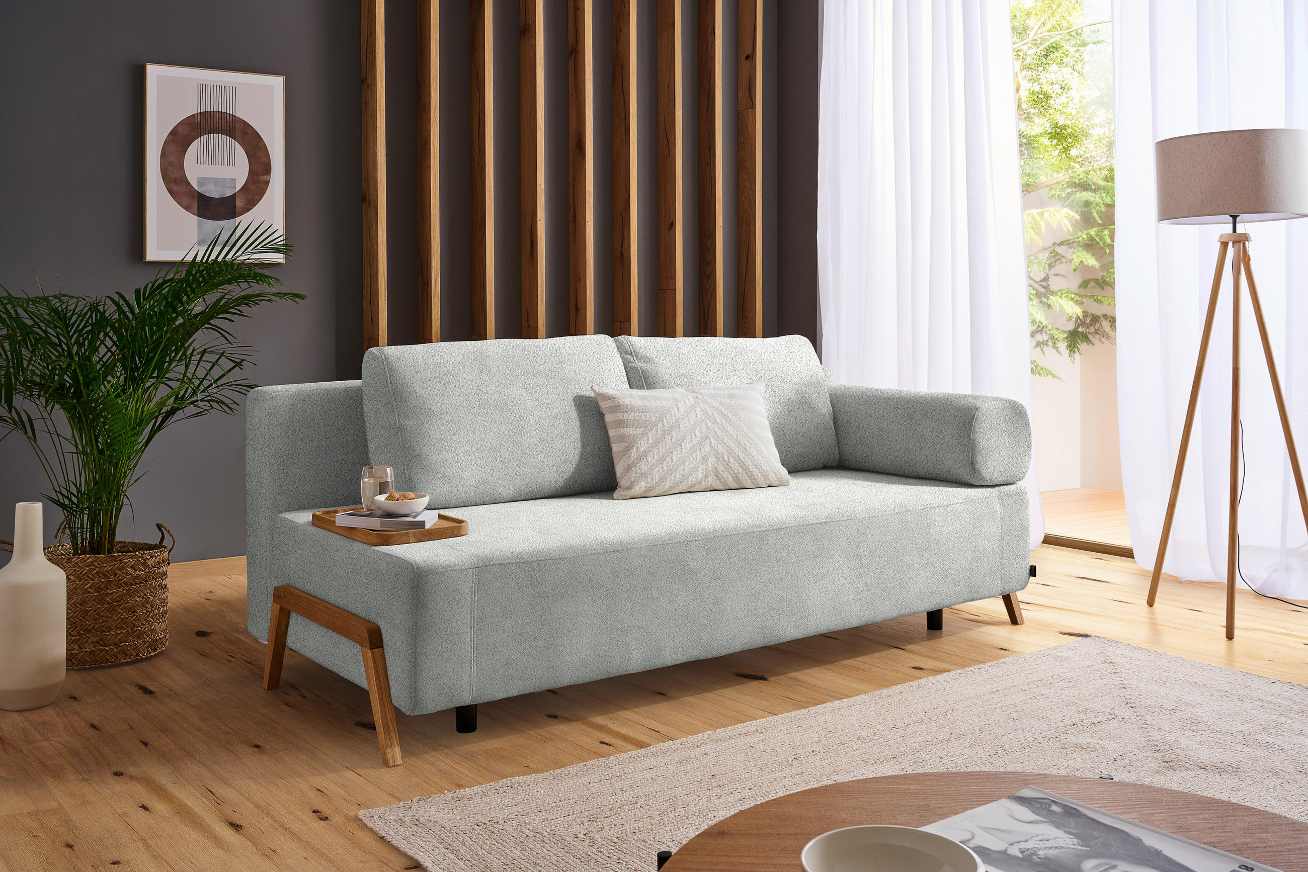 SCHLAFSOFA Chenille Hellgrau  - Hellgrau/Naturfarben, Design, Holz/Textil (211/88/102cm) - Niels Andersson