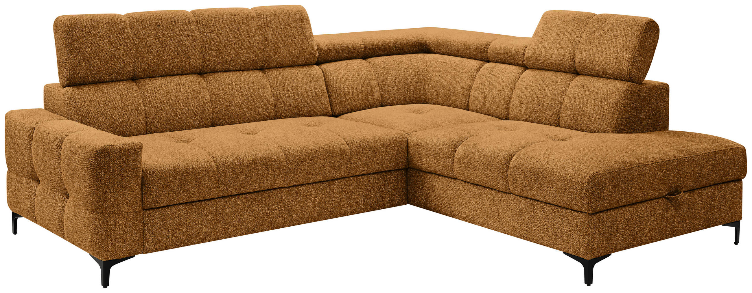 ECKSOFA in Struktur Dunkelgelb  - Dunkelgelb/Schwarz, Modern, Textil/Metall (254/212cm) - Carryhome