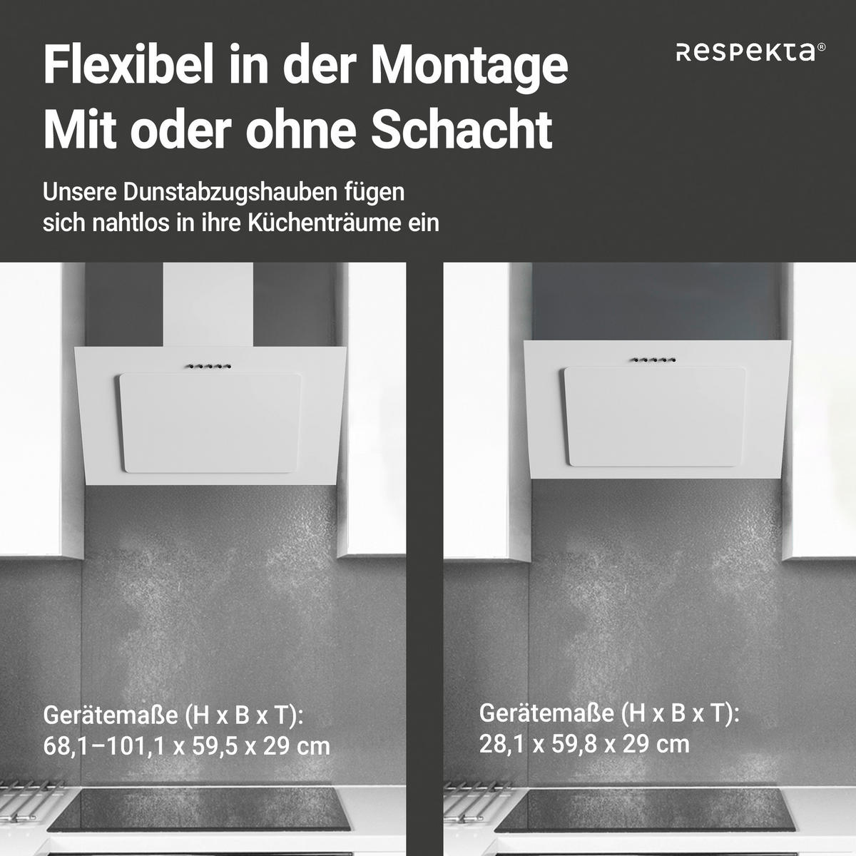 DUNSTABZUGSHAUBE CH33060WB  - Weiß, Trend, Glas/Metall (59,5/68,1-101,1/30cm) - Respekta