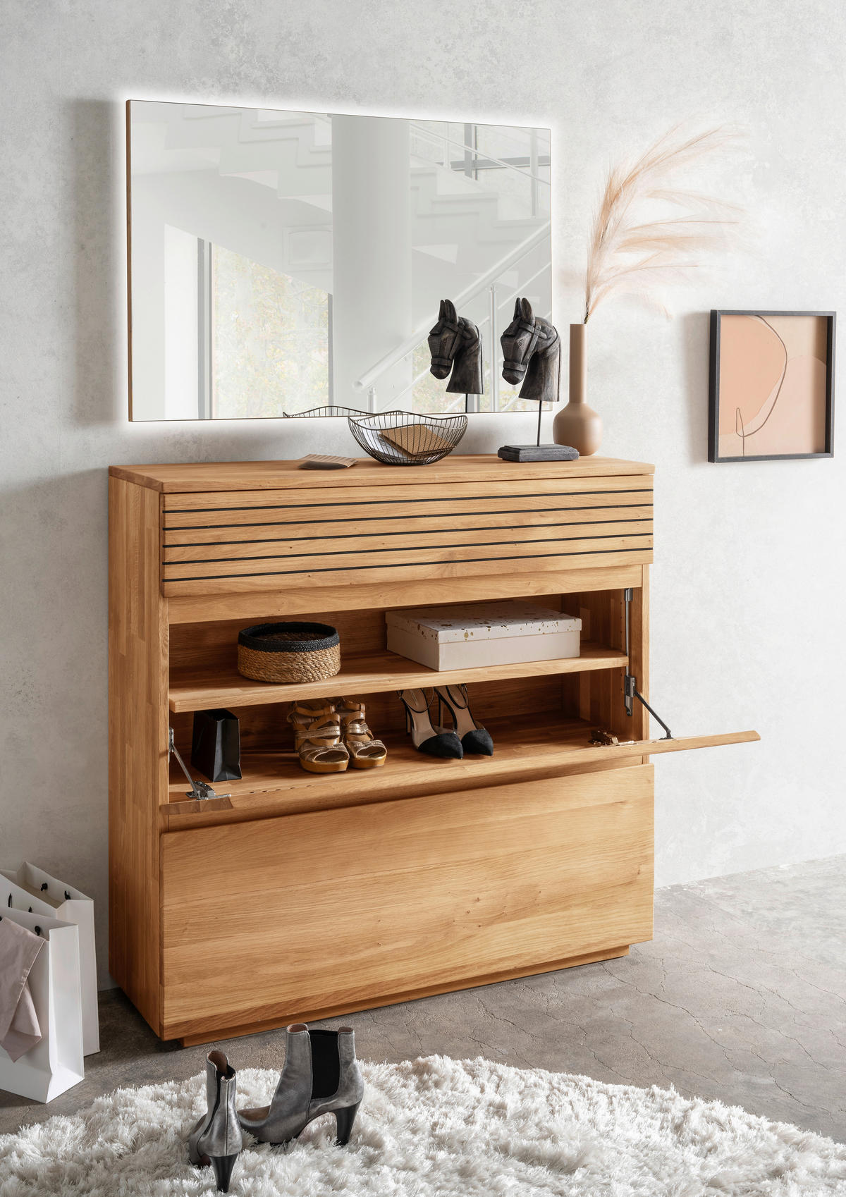 SCHUHKIPPER  in 110/105/35 cm  - Eichefarben, Natur, Holz (110/105/35cm) - Linea Natura