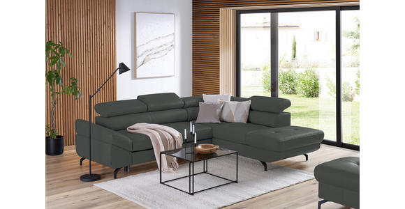 ECKSOFA in Echtleder Grau 270/220 cm - Schwarz/Grau, Design, Leder/Metall (270/220cm) - Novel