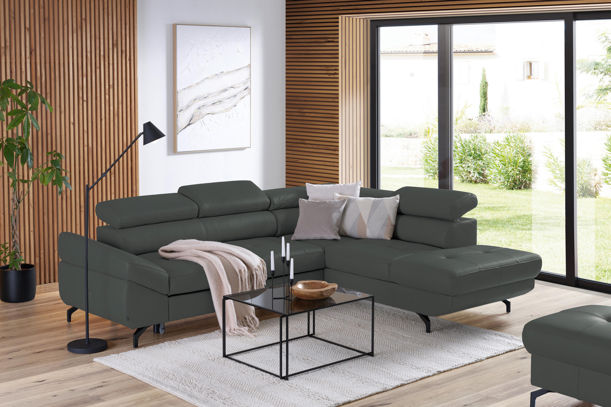 ECKSOFA in Echtleder Grau  - Schwarz/Grau, Design, Leder/Metall (270/220cm) - Novel