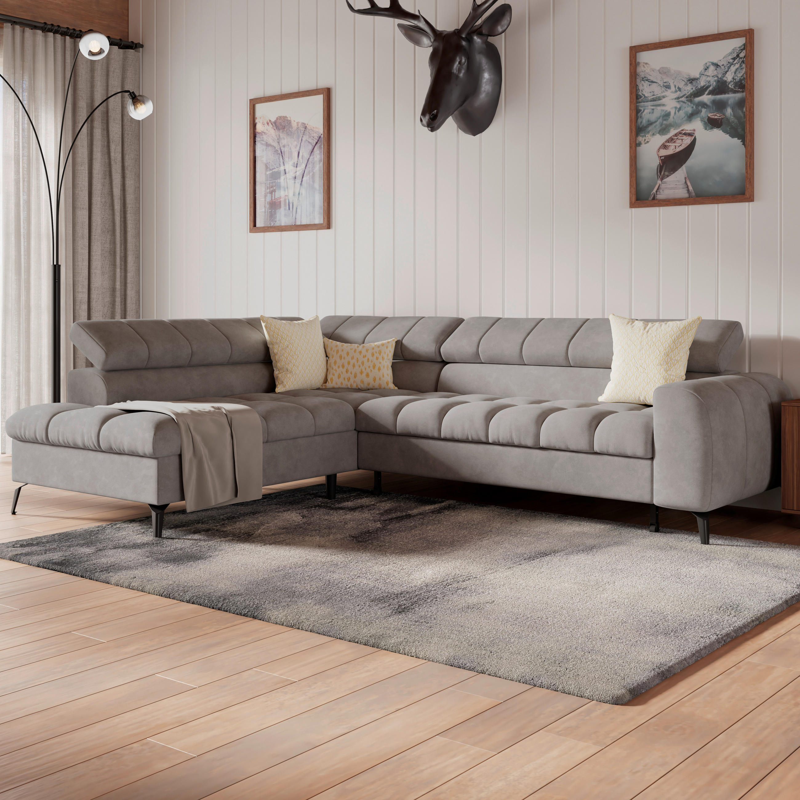 ECKSOFA Hellgrau  - Hellgrau/Schwarz, Trend, Kunststoff/Textil (203/261cm) - Livetastic