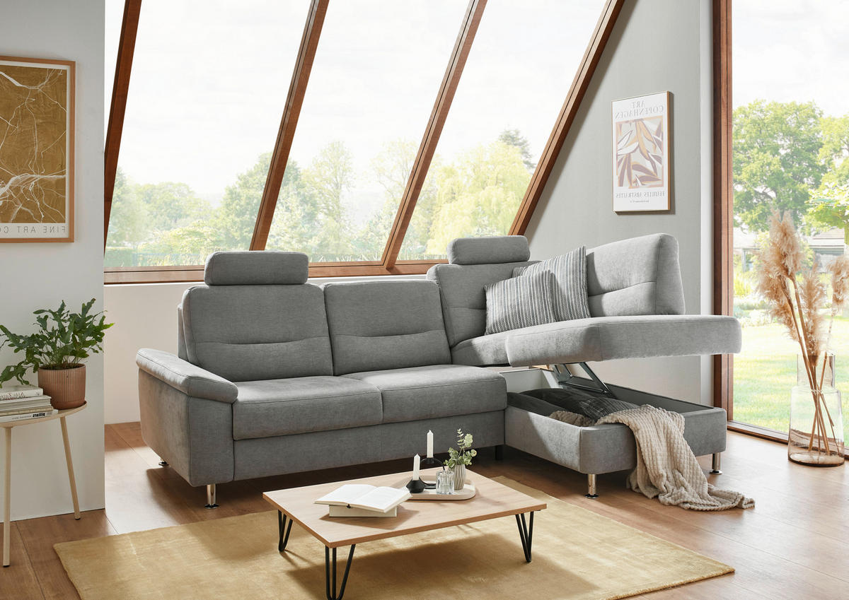 ECKSOFA  in Flachgewebe Grau  244/160 cm  - Alufarben/Grau, KONVENTIONELL, Textil/Metall (244/160cm) - Beldomo Comfort