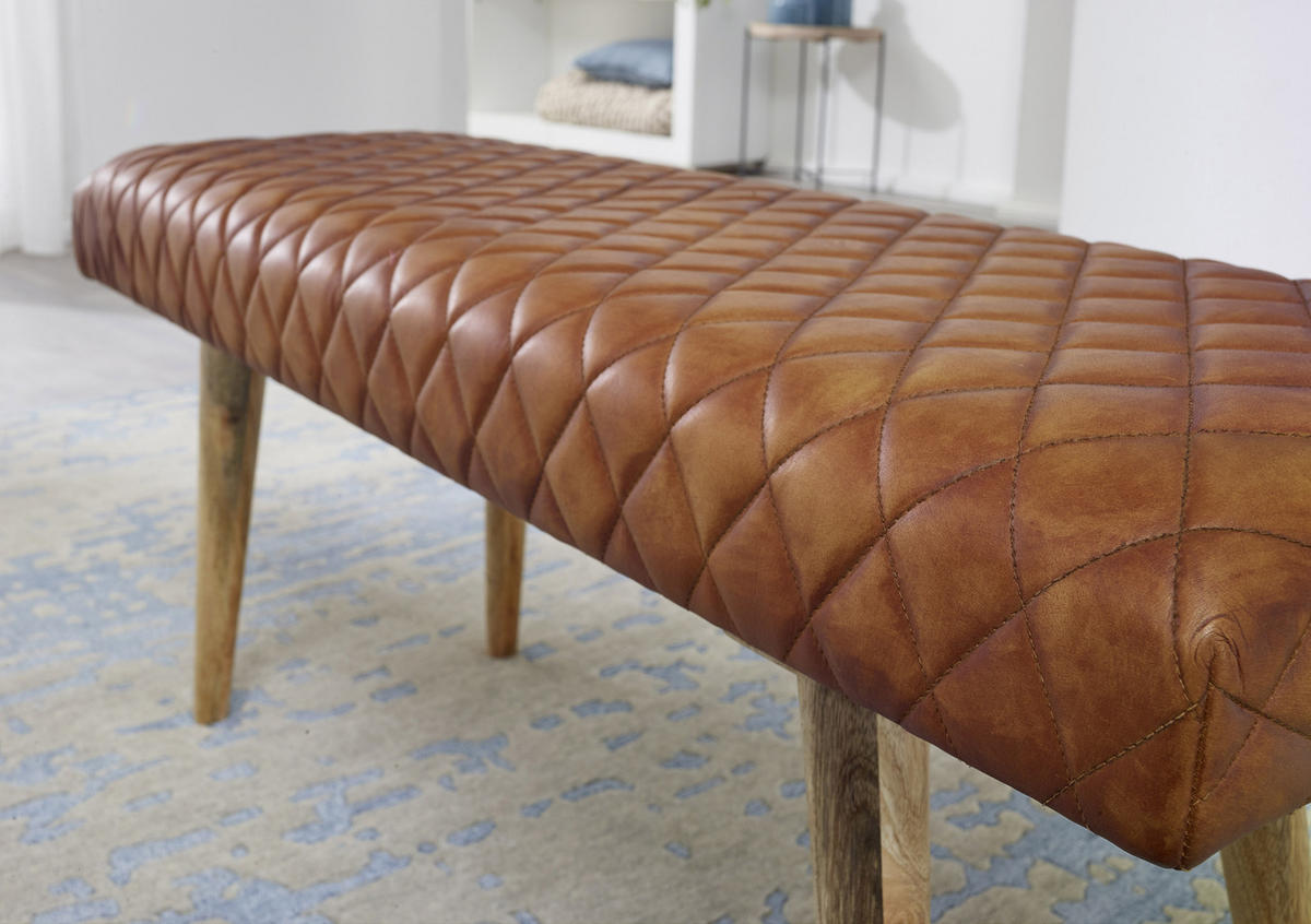 HOCKERBANK in Leder Braun  - Naturfarben/Braun, Modern, Leder/Holz (115/53/38cm) - MID.YOU