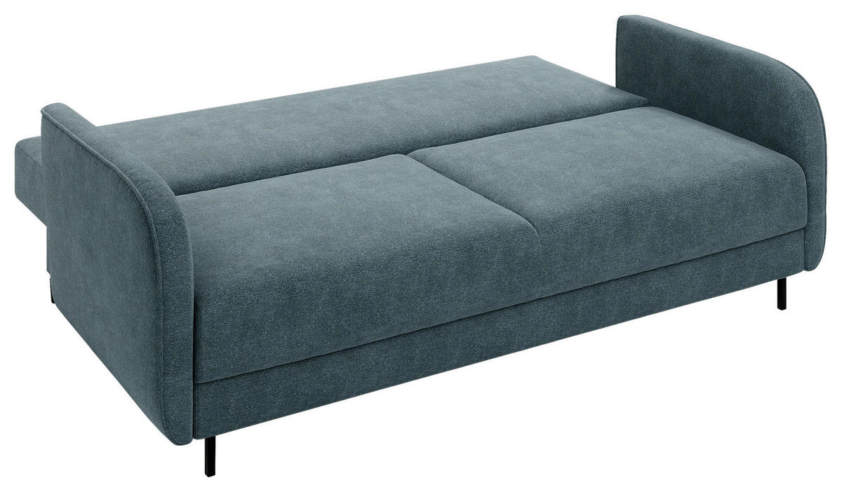 SCHLAFSOFA Chenille Dunkelblau  inkl. Rückenkissen, Bettkasten, Schlaffunktion, Rücken echt  - Schwarz/Dunkelblau, KONVENTIONELL, Textil/Metall (215/95/85cm) - Milino