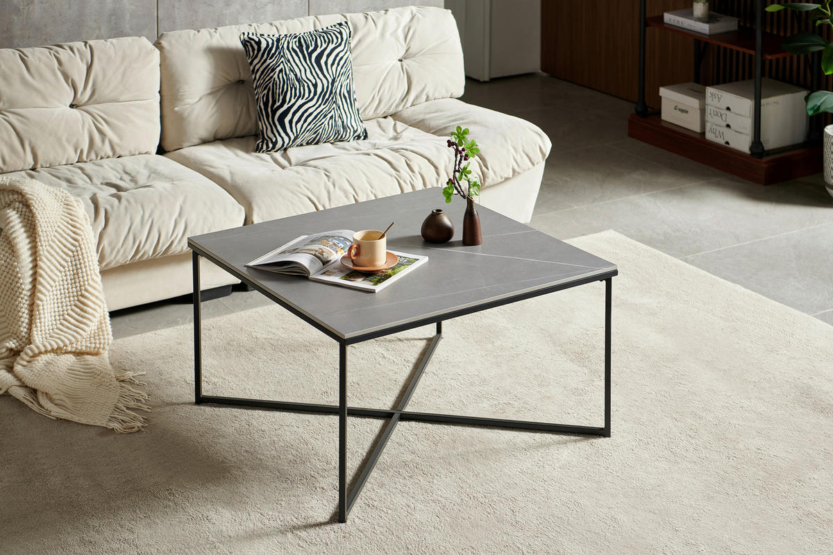 COUCHTISCH 80/45/80 cm quadratisch Grau, Schwarz  - Schwarz/Grau, Design, Keramik/Metall (80/45/80cm) - Livetastic