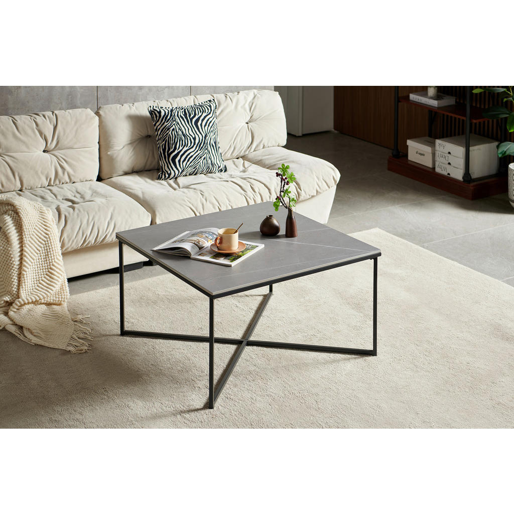 Thumbnail - Livetastic Couchtisch, Grau, Schwarz, Metall, Keramik, quadratisch, eckig, 45x80x80 cm, Wohnzimmer, Wohnzimmertische, Co...