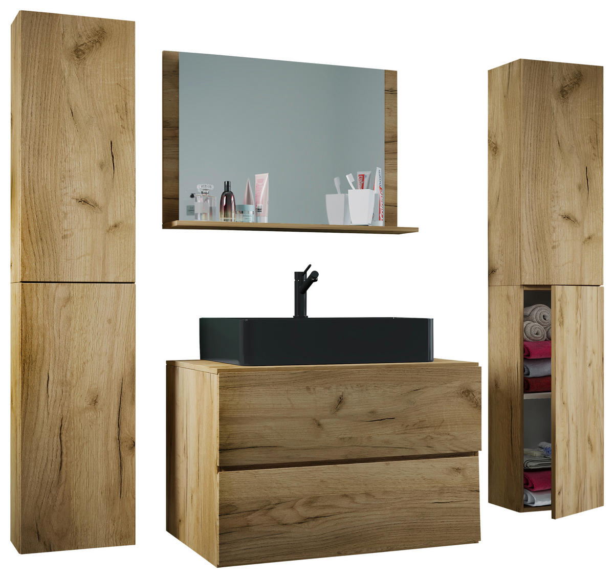 BADEZIMMER 5-teilig  in 146 cm  - Honigeiche/Schwarz, MODERN, Glas/Keramik (146cm) - MID.YOU