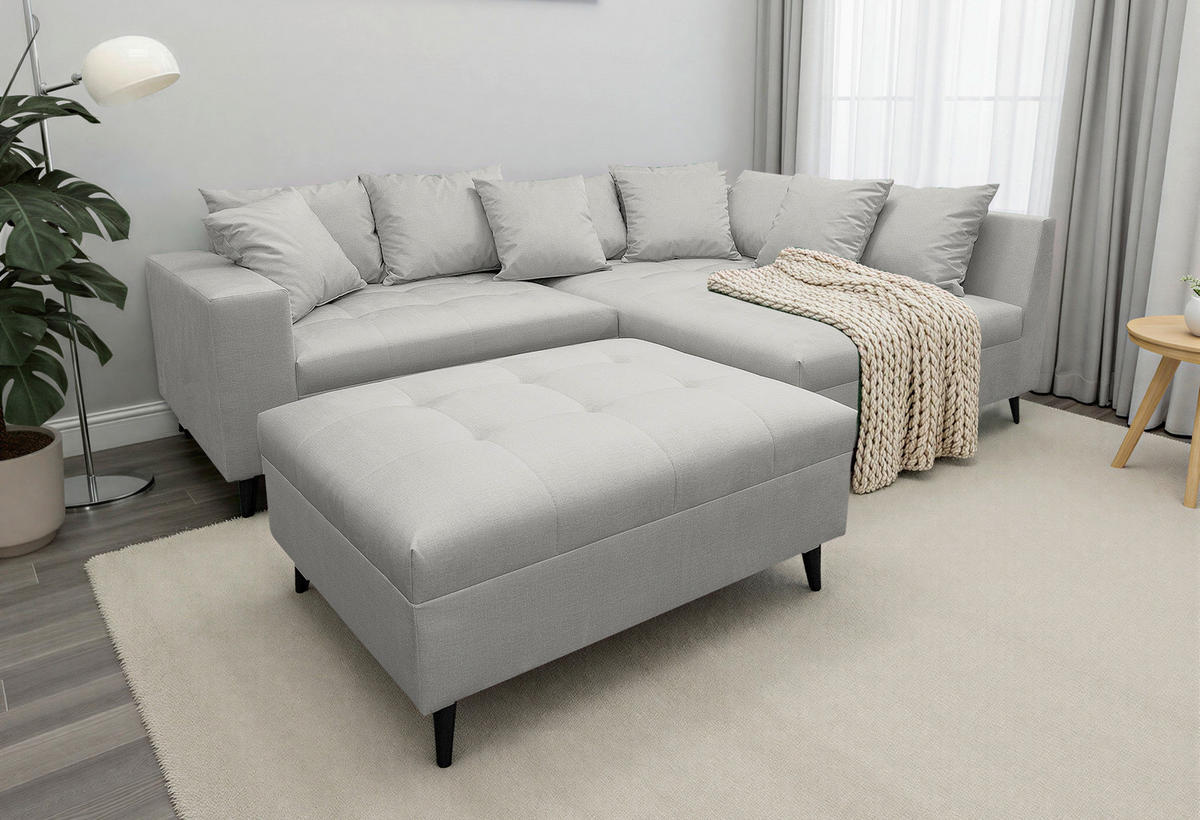 Ecksofa inkl. Hocker  in Mikrofaser Grau  247/174 cm  - Schwarz/Grau, Design, Holz/Textil (247/174cm) - MID.YOU