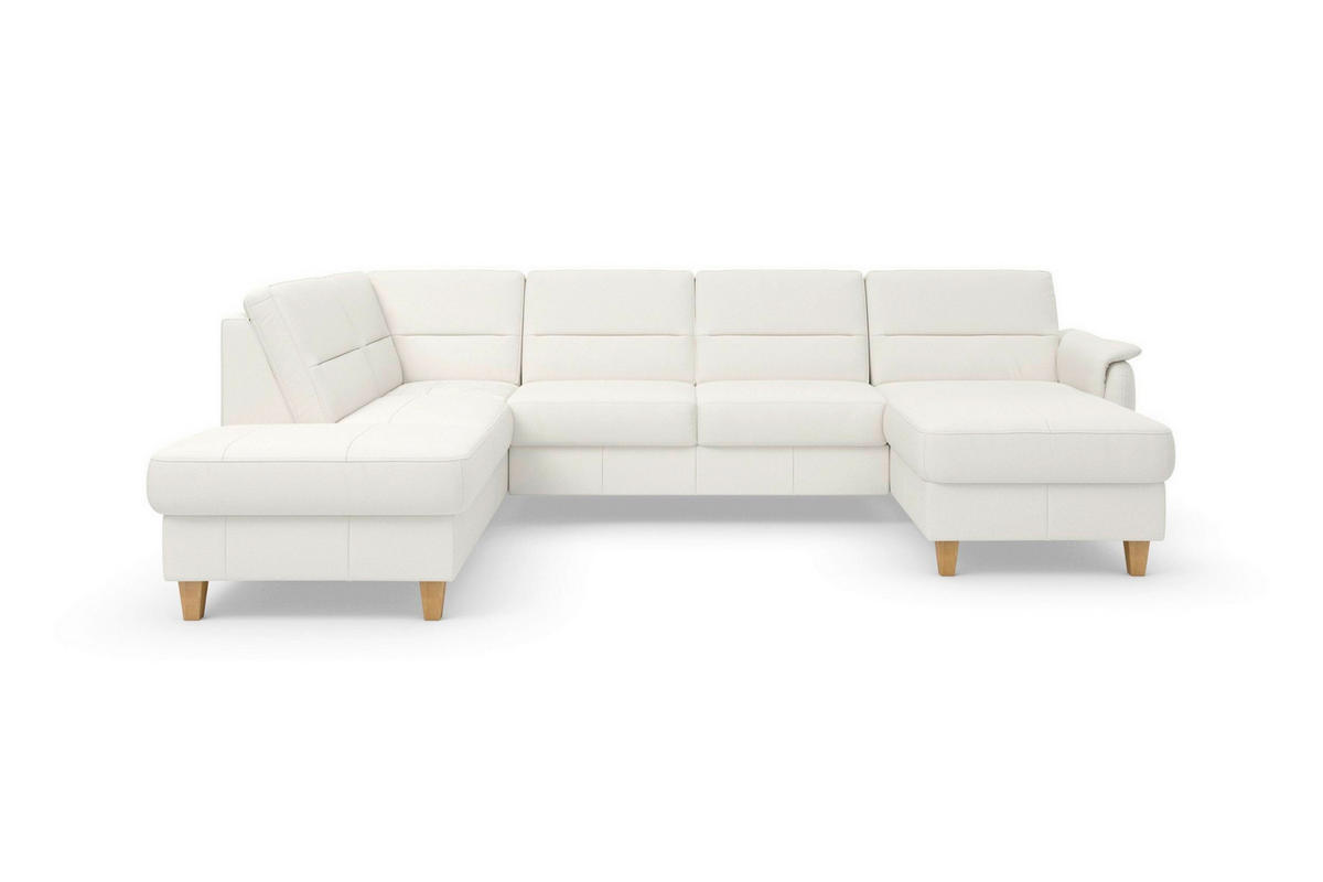 WOHNLANDSCHAFT PALMERA E in Echtleder Weiß  - Eichefarben/Weiß, Basics, Leder/Holz (212/308/163cm) - Sit & More