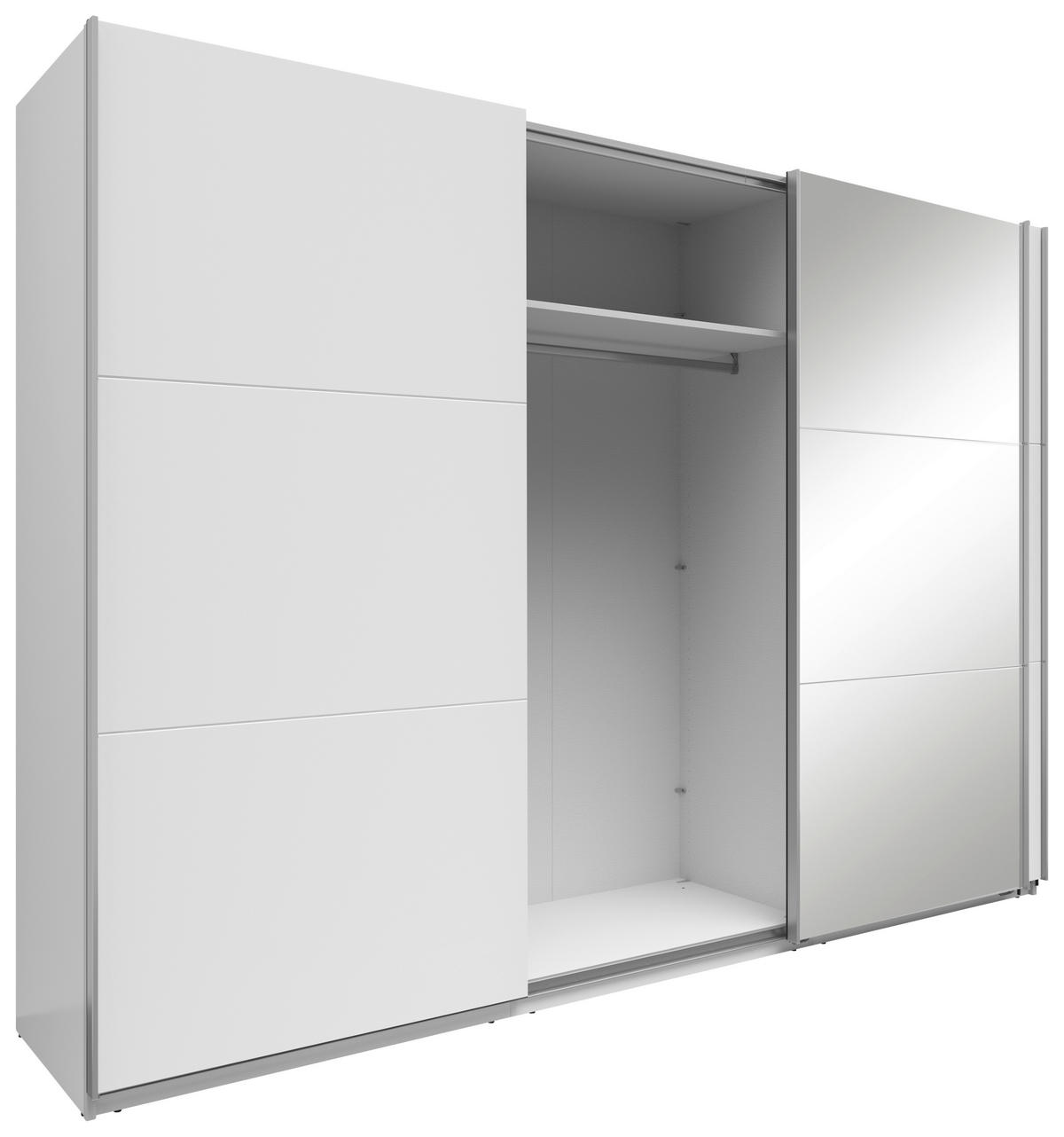 SCHWEBETÜRENSCHRANK  in Weiß  - Silberfarben/Weiß, Basics, Glas/Holzwerkstoff (300/216/64cm) - Boxxx