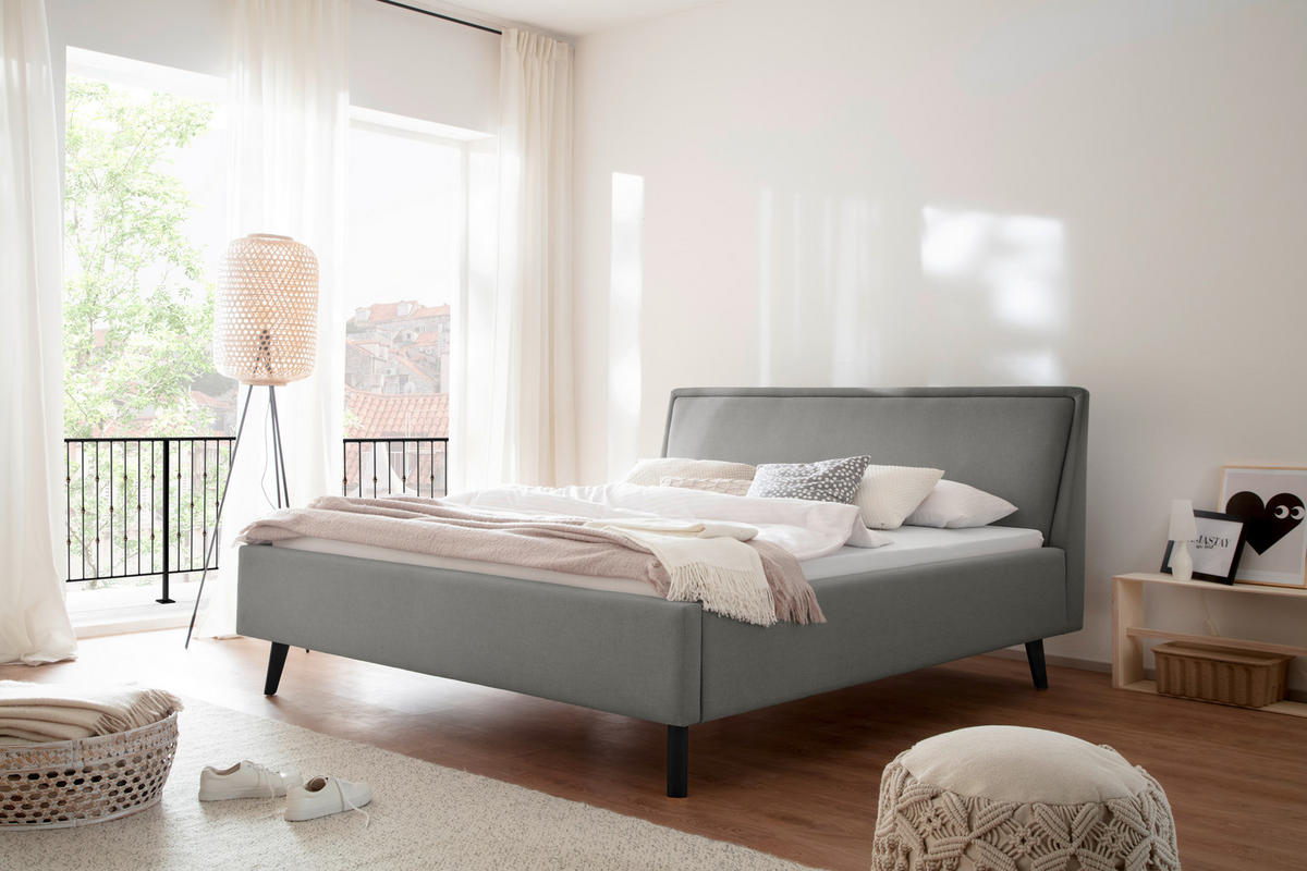 POLSTERBETT 140/200 cm  in Hellgrau  - Hellgrau/Schwarz, KONVENTIONELL, Holz/Textil (140/200cm) - Livetastic