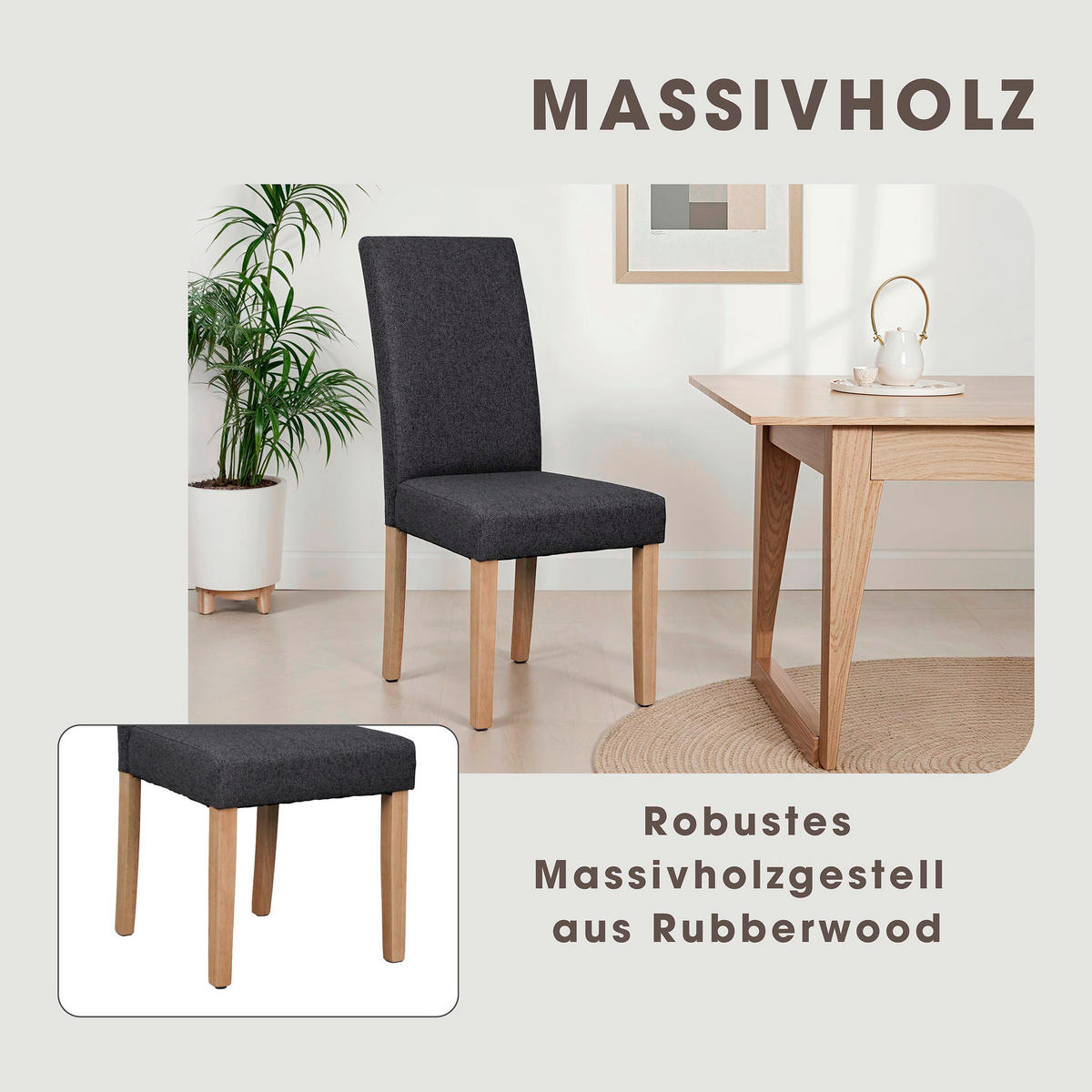 STUHL-SET - Dunkelgrau/Schwarz, MODERN, Holz/Textil (47/99,5/60cm) - MID.YOU