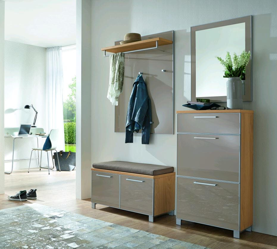 GARDEROBE Taupe, Eichefarben - Taupe/Eichefarben, Design, Glas/Holz (155/195/40cm)