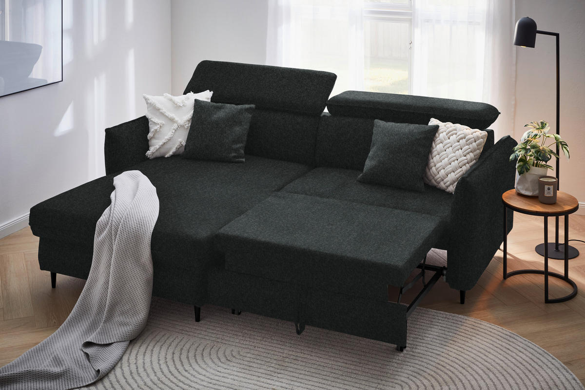 ECKSOFA in Samt Schwarz  - Schwarz, Design, Holz/Textil (185/232cm) - Stylife