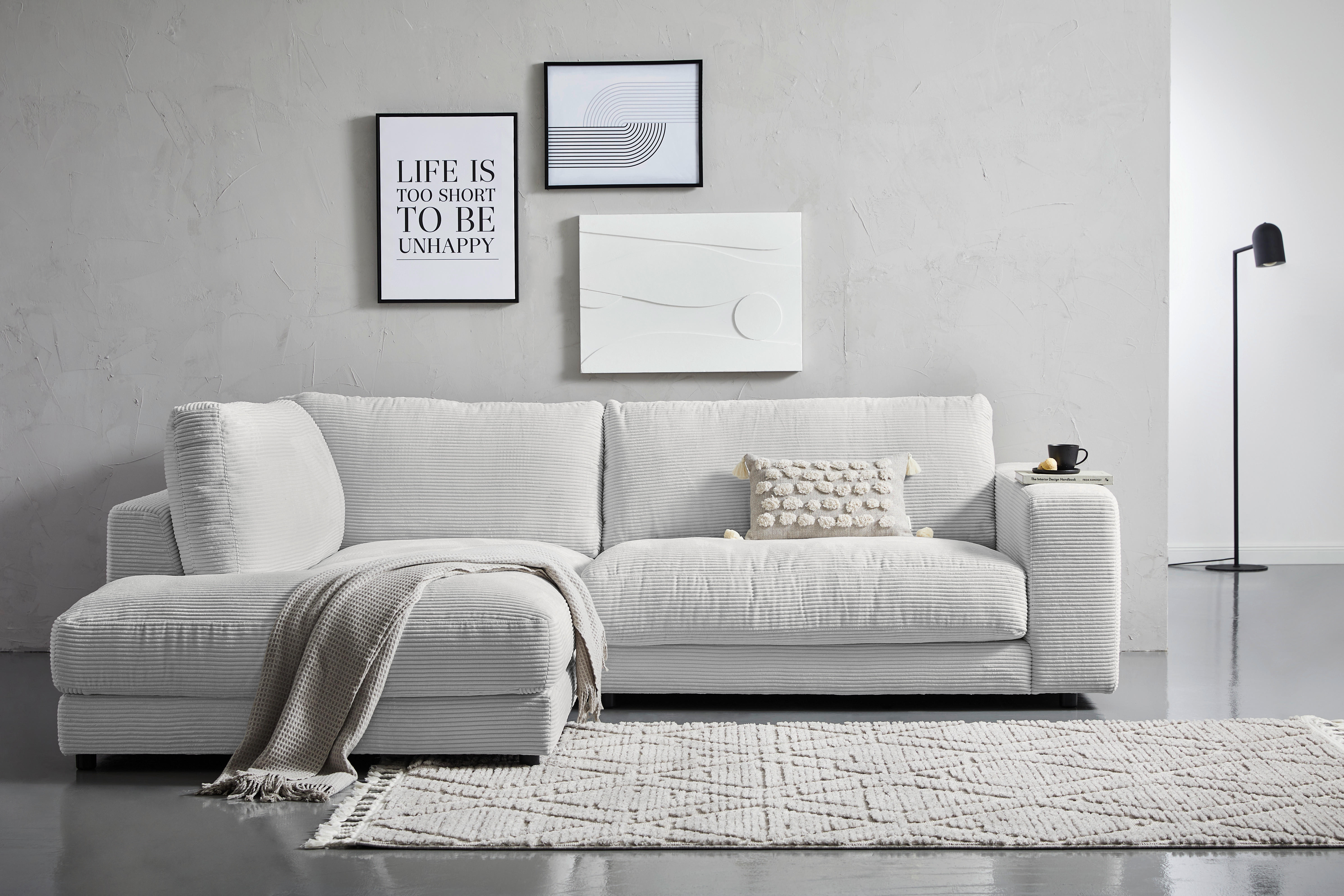 ECKSOFA in Cord Grau  - Schwarz/Grau, Design, Kunststoff/Textil (224/265cm) - Hom`in