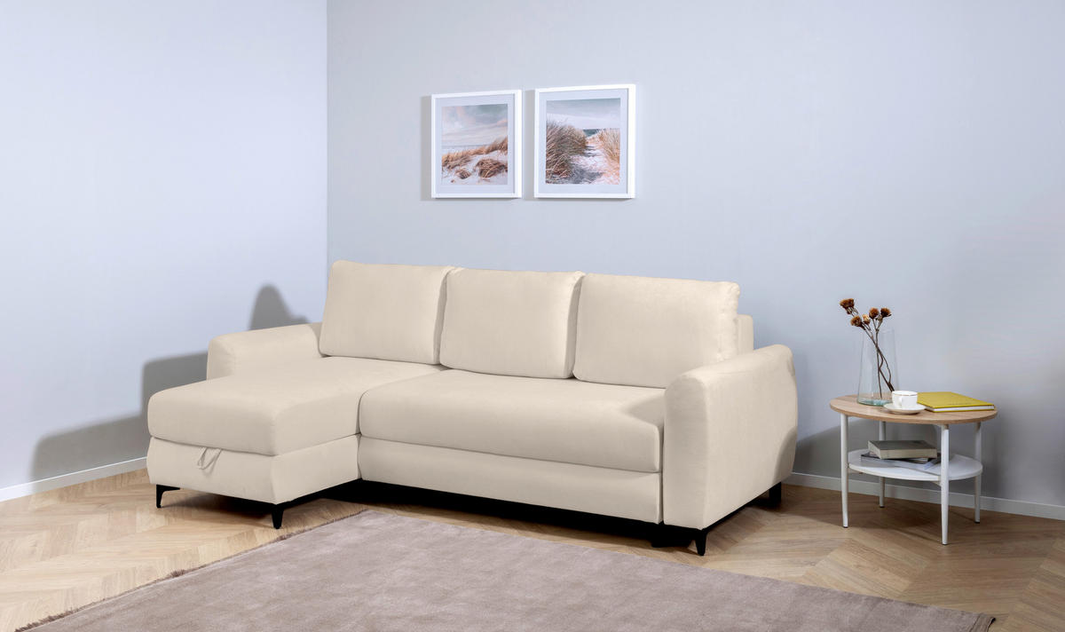 ECKSOFA Moli Taupe Bouclé  - Taupe/Schwarz, Design, Textil/Metall (236/148cm) - MID.YOU